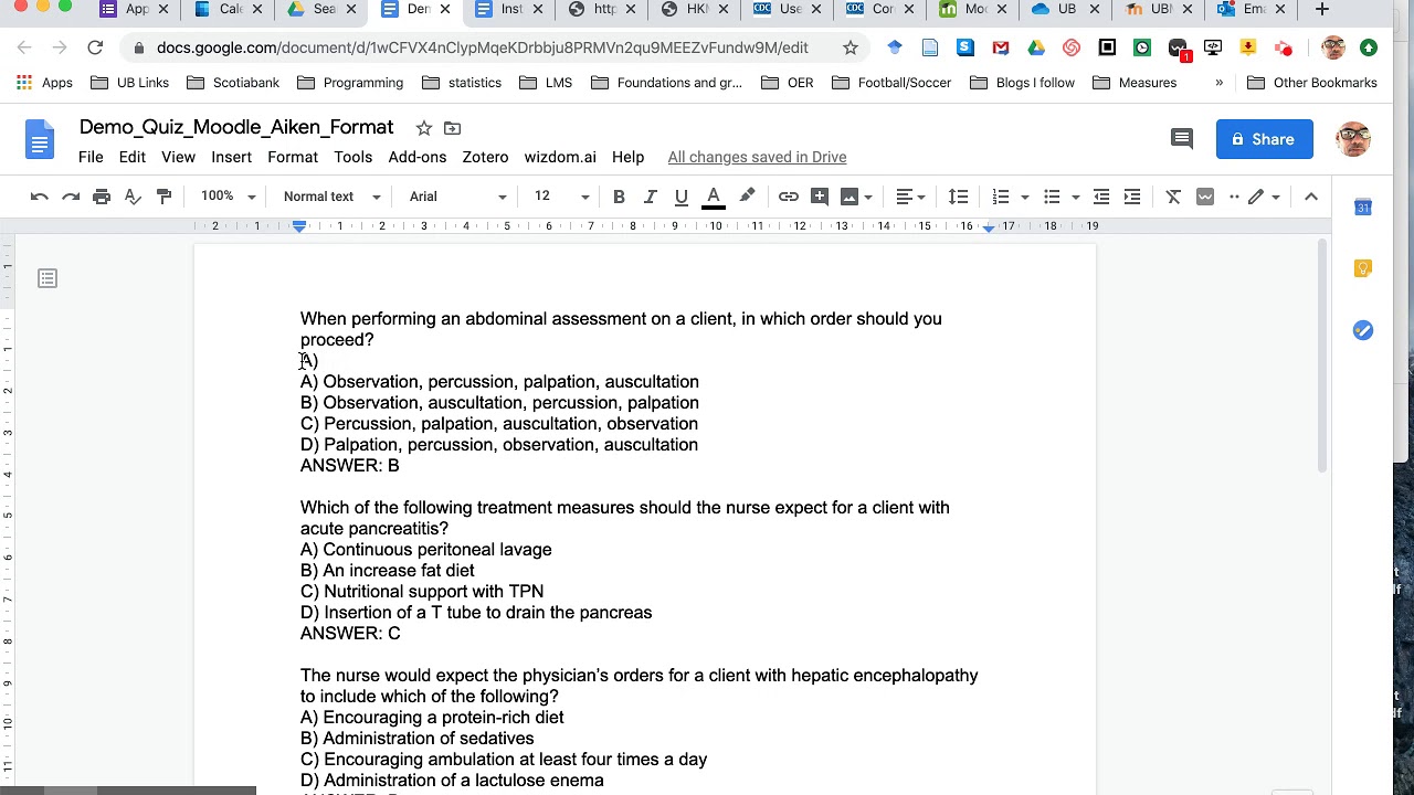 Creating Moodle quiz questions in a word processor using the Aiken format