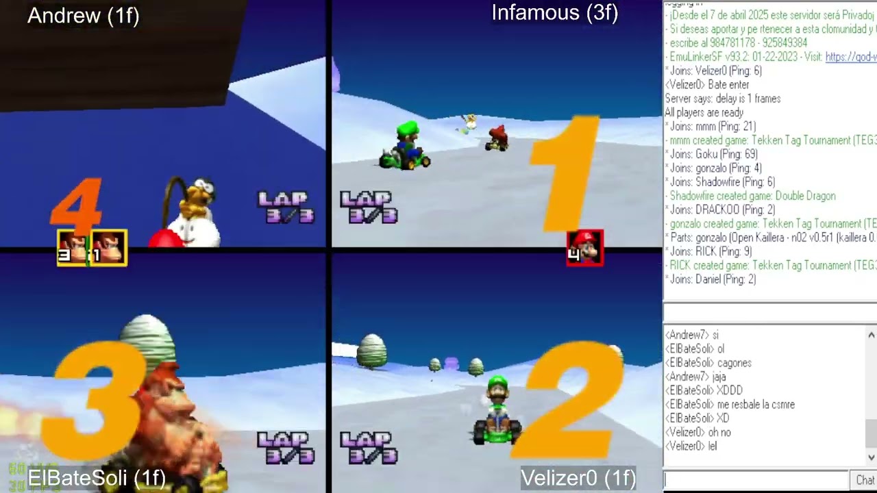 MK64 Kaillera Netplay - Andrew vs Infamous vs ElBateSoli vs Velizer0 (2025/05/07)