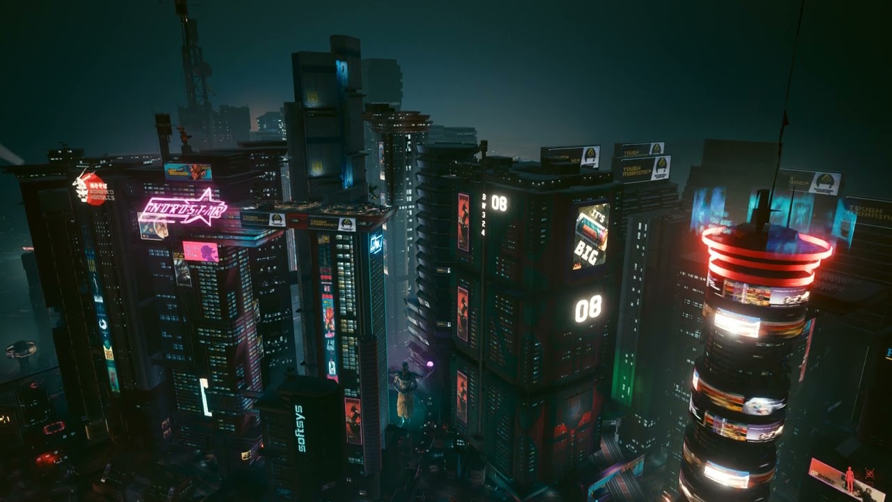 Cyberpunk 2077 Night City Ambience | view from rooftop