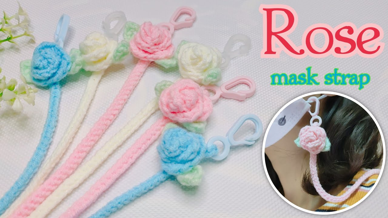 How to crochet mask strap | rose mask Strap | Eng crochet pattern | สายคล้องแมสกุหลาบ | nuya crochet