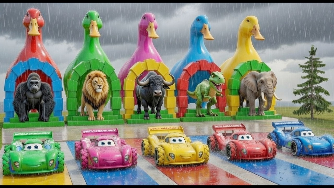 Long Slide Game With Cow Elephant Gorilla Hippopotamus Tiger - 3d Animal Game - Funny 3d Animals
