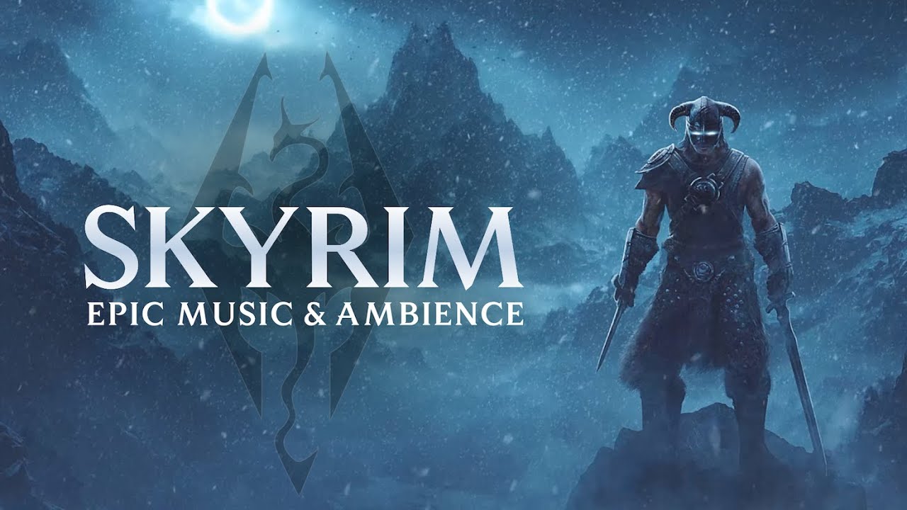 Skyrim | Epic Music & Ambience, Dragonborn & Battle Themes with Winter Atmosphere in 4K [Human-made]