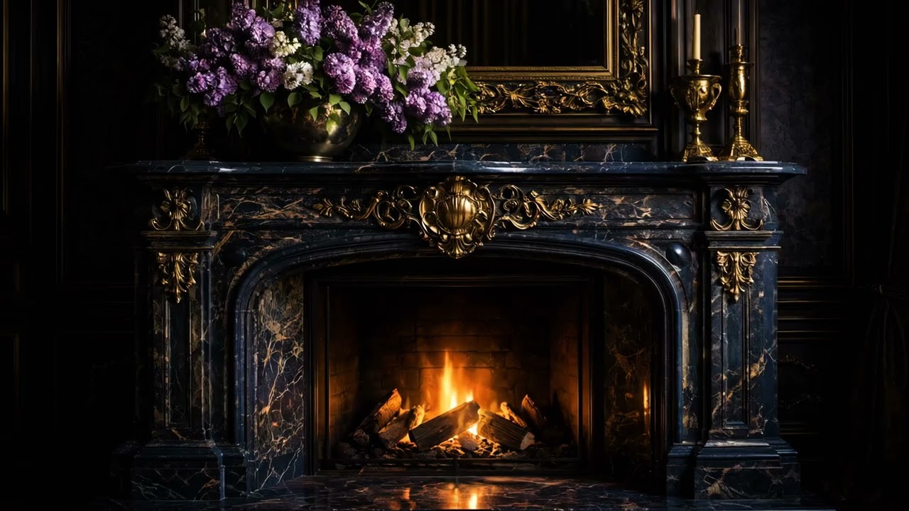 1 Hour 4K Fireplace Dark Cinematic Antique Interior Related