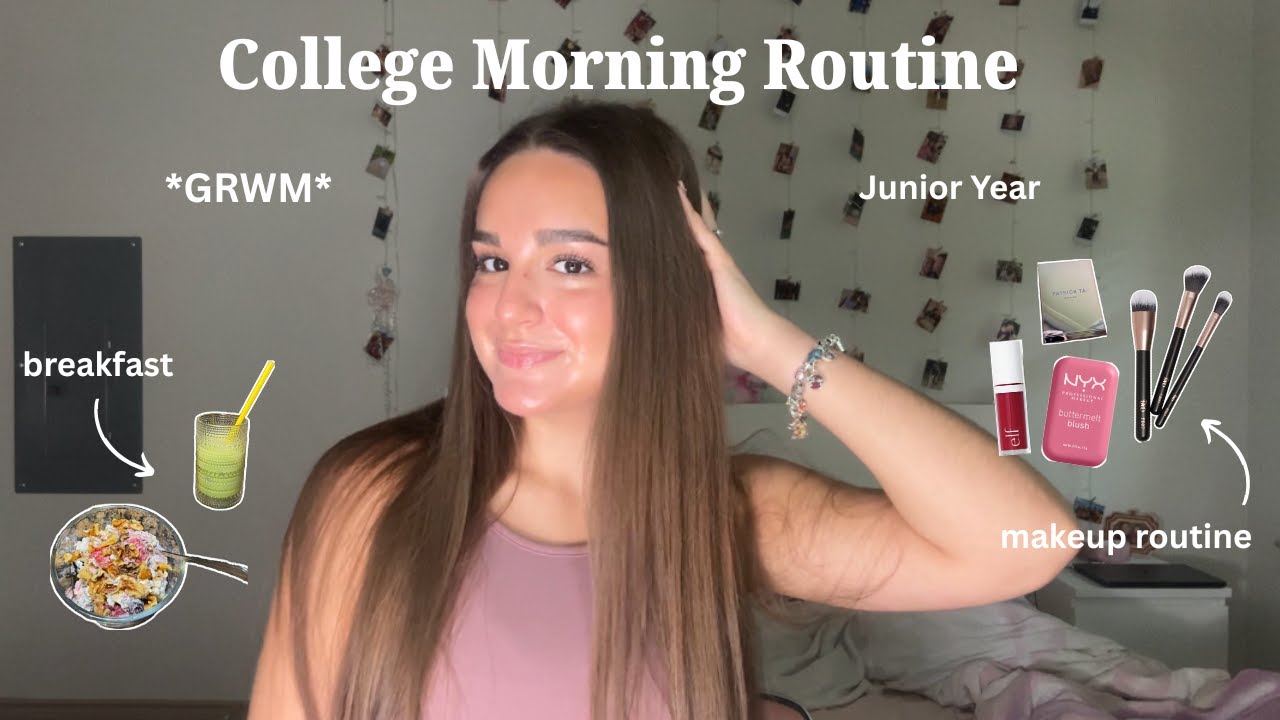 COLLEGE GRWM | morning routine, makeup, outfit, breakfast, etc.