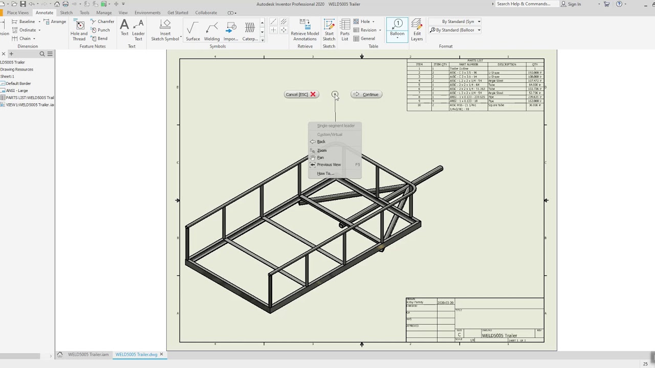 Autodesk Inventor Frame Generator Part 4 Drawing and Parts List Creation