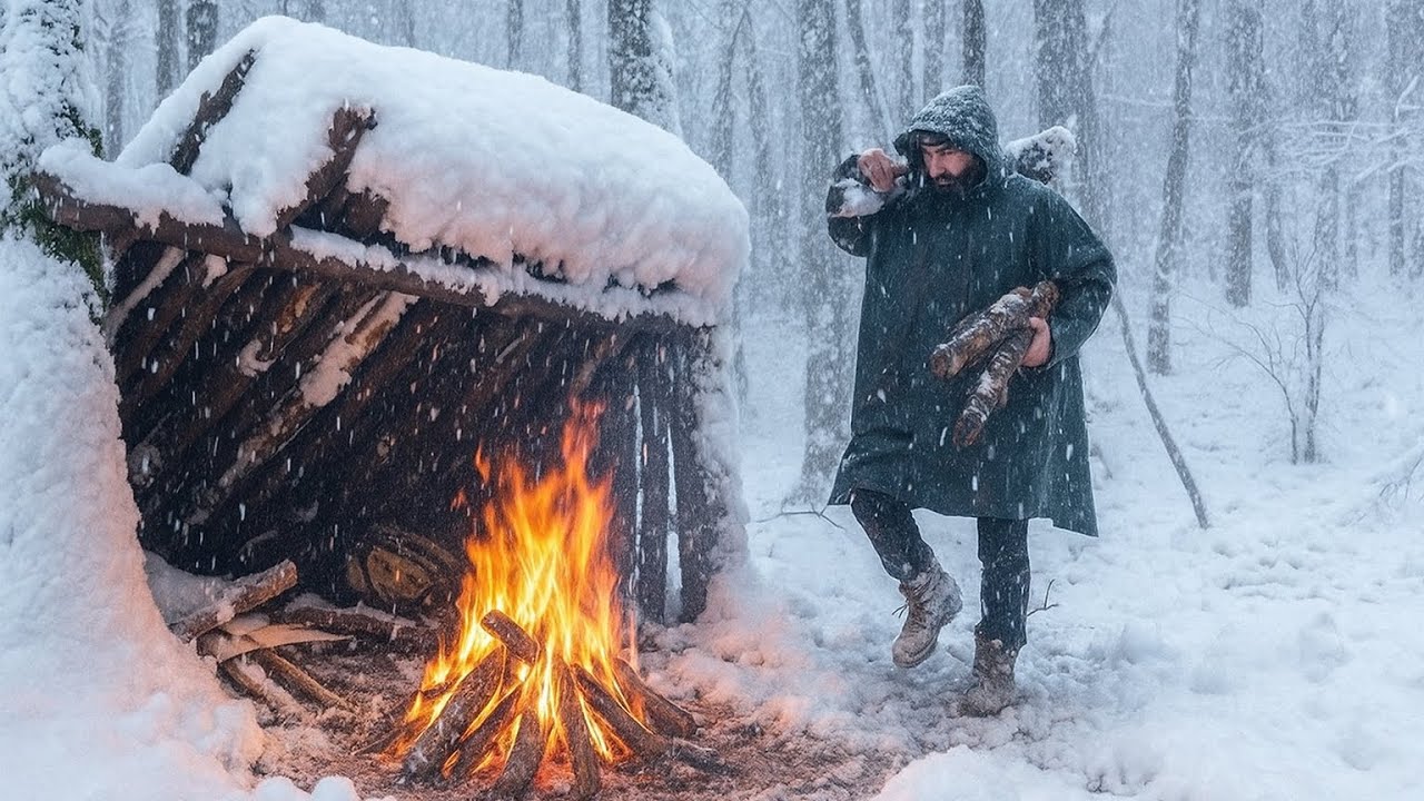 2 Days Trapped in Snow and Rain Without a Tent : Extreme Winter Survival Camping (0F / -14&deg;C)