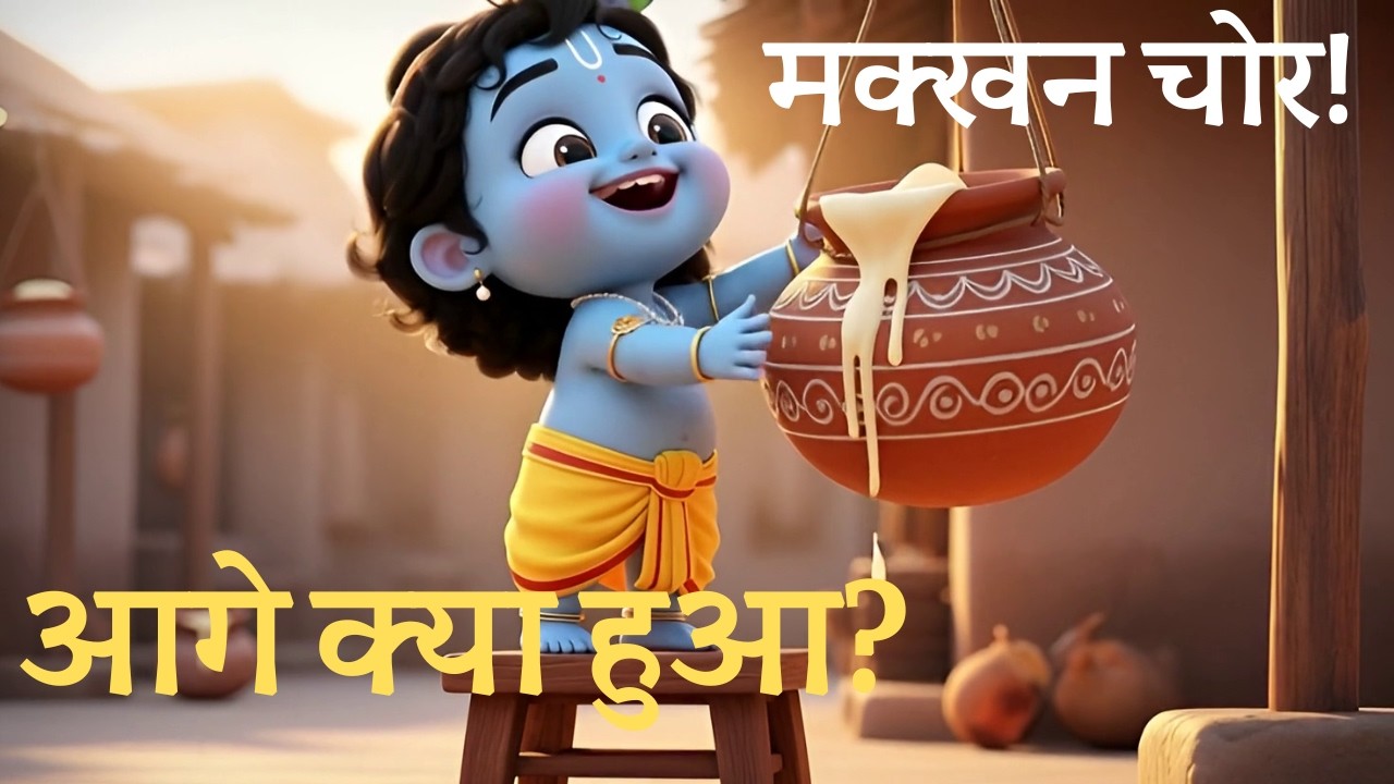 Krishna Makhan Chor Caught by Naughty Monkey! 🧈🐒 | Cute Baby Krishna Hindi Animation  @BhaktiPath​