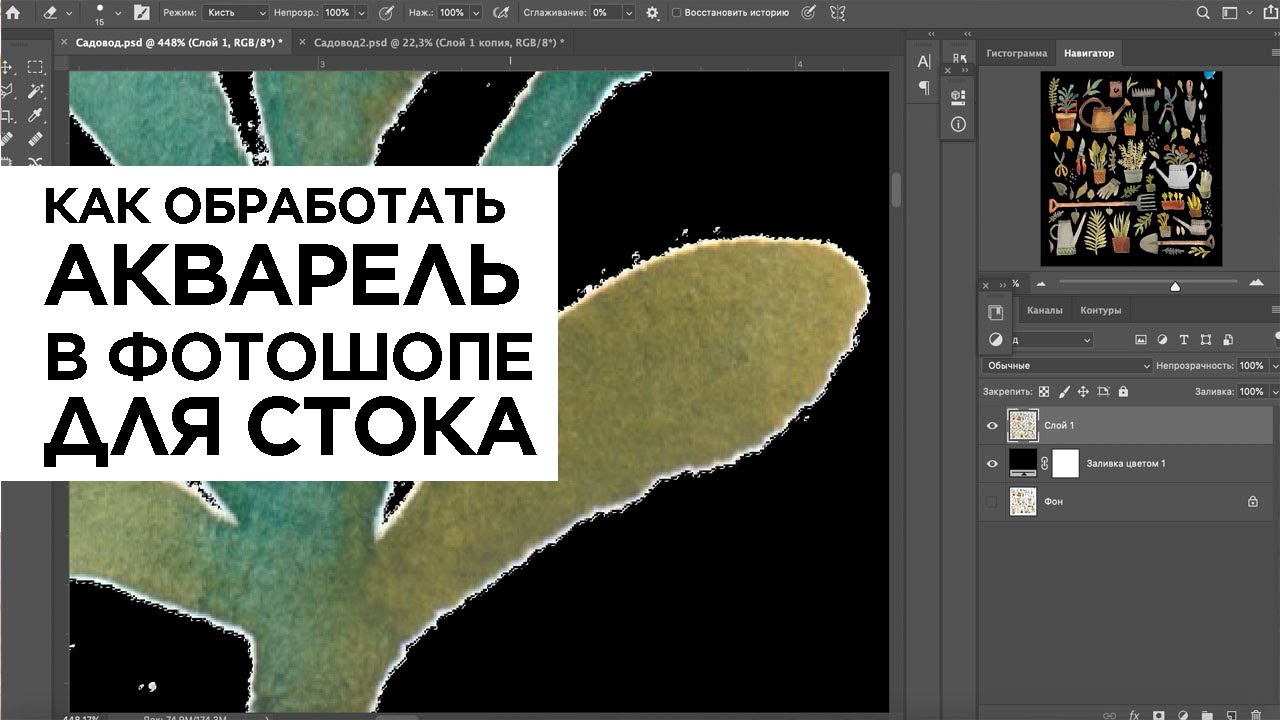 Как обработать контур акварельного рисунка в фотошопе для шаттерстока (сет с темой садоводства)