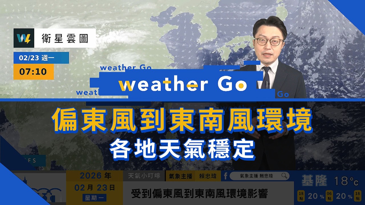 2026/02/23 偏東風到東南風環境 各地天氣穩定