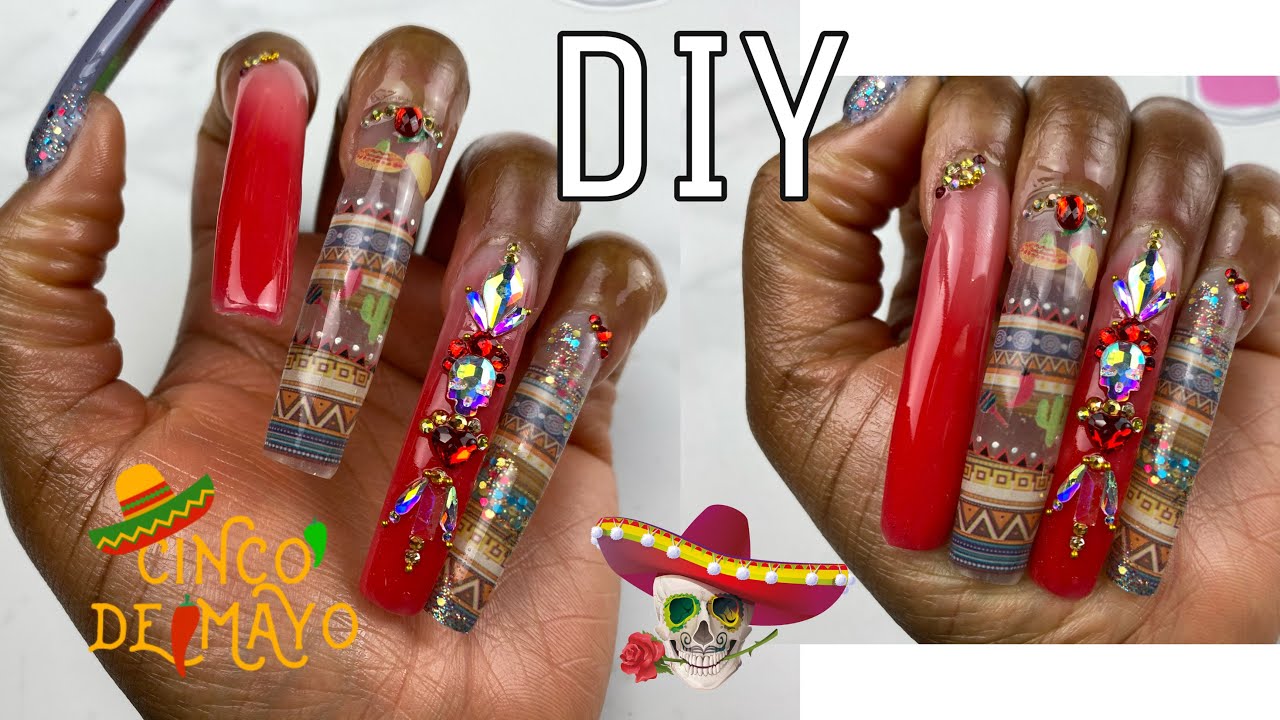 🇲🇽 DIY POLYGEL - CINCO DE MAYO Inspired XXL Nails | Modelones | Beginner Friendly Nail Tutorial