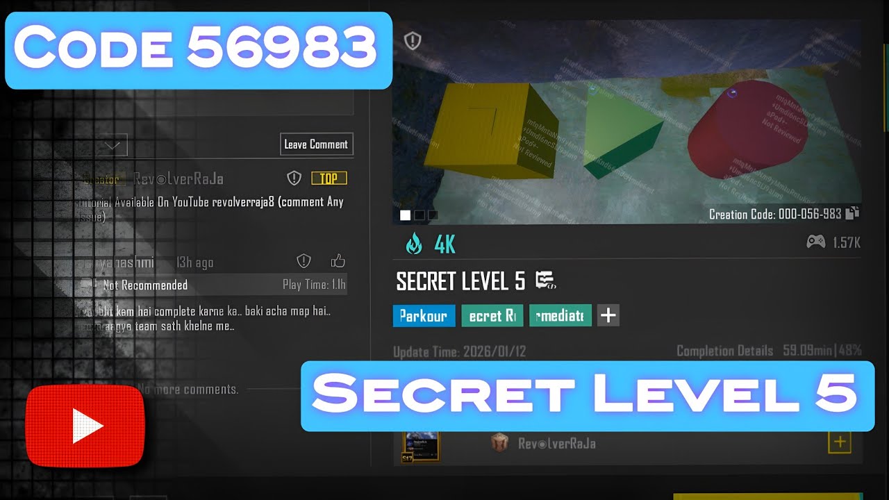 Bgmi Wow Parkour Map Code 56983 | SECRET LEVEL 5 | 