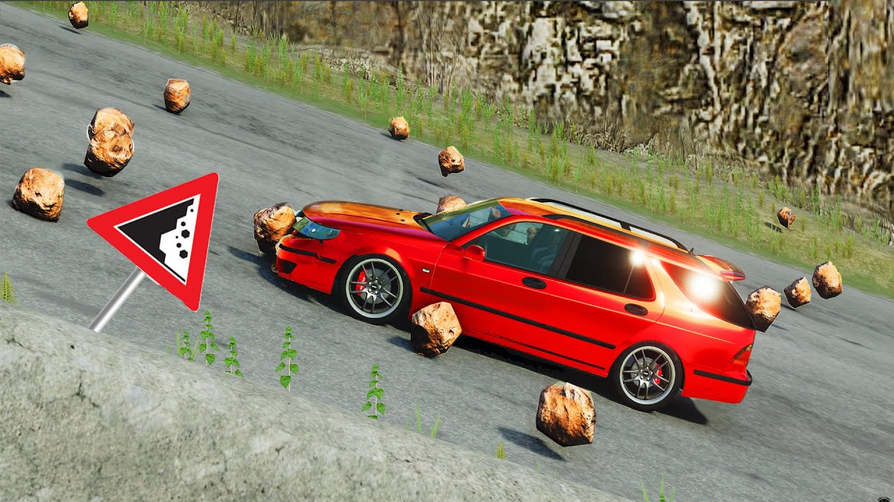 Cars vs Rockslide #9 😱 (1600 Rocks) BeamNG Drive