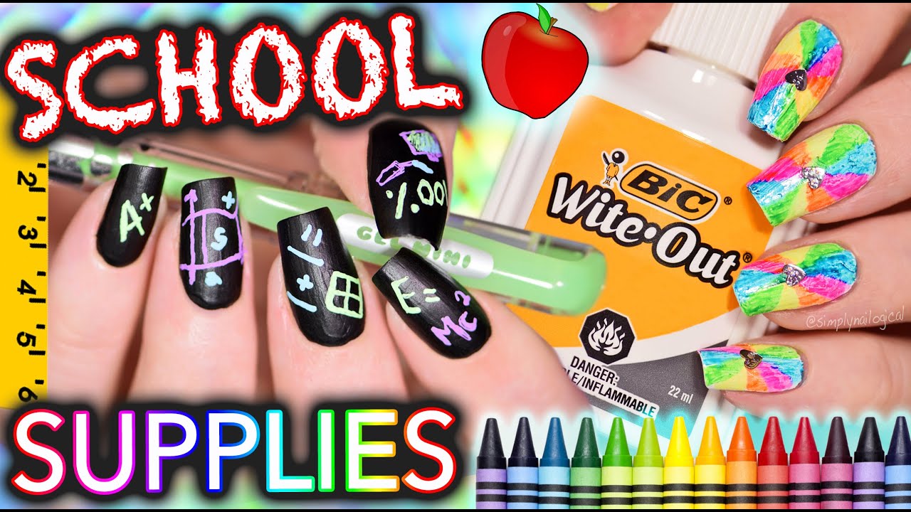 Back to School Nails using ONLY SCHOOL SUPPLIES!!! Challenge