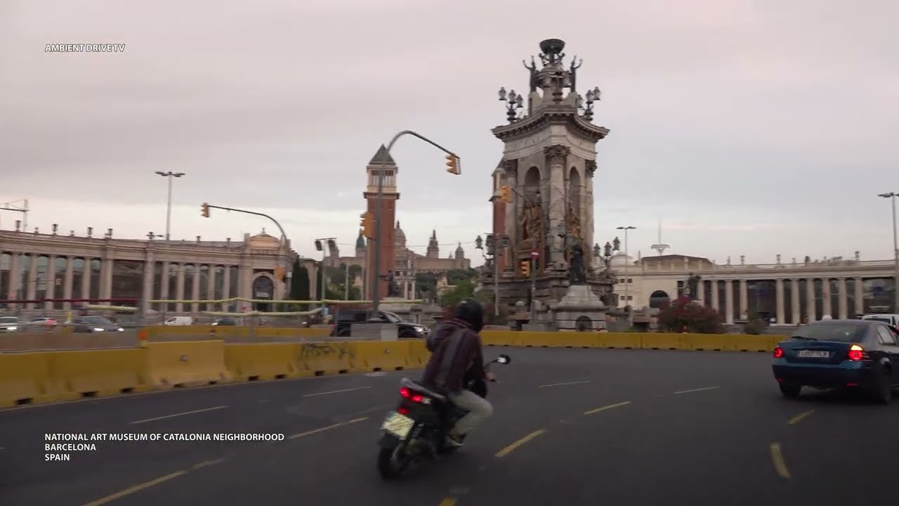DRIVING BARCELONA SPAIN 4K - NATIONAL ART MUSEUM OF CATALONIA DISTRICT - AMBIENT DRIVE TV