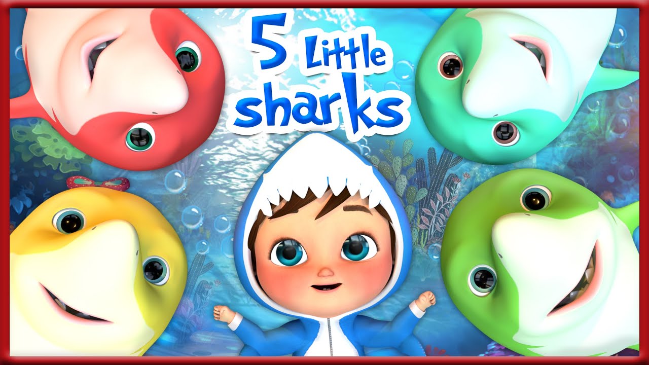 𝑵𝑬𝑾 Five Little Sharks Song 🐾 - Nursery Rhymes 🎵 Sign Language 🎵 Banana Cartoon Preschool Ep.15