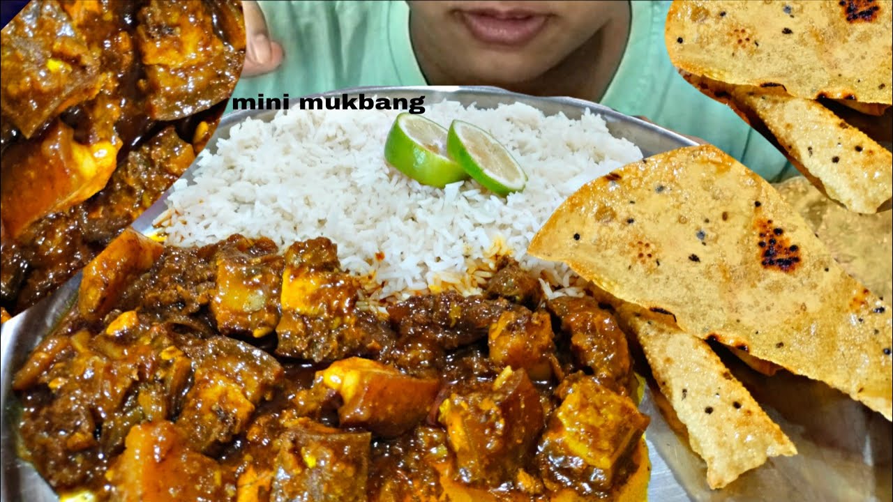 Pork Gravy With Rice, Papad, Onion, lemon🍛 *MUKBANG*