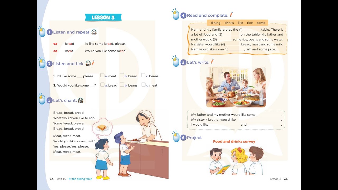 Tiếng Anh 3 Global Success - Unit 15: At the dining table (Lesson 3)