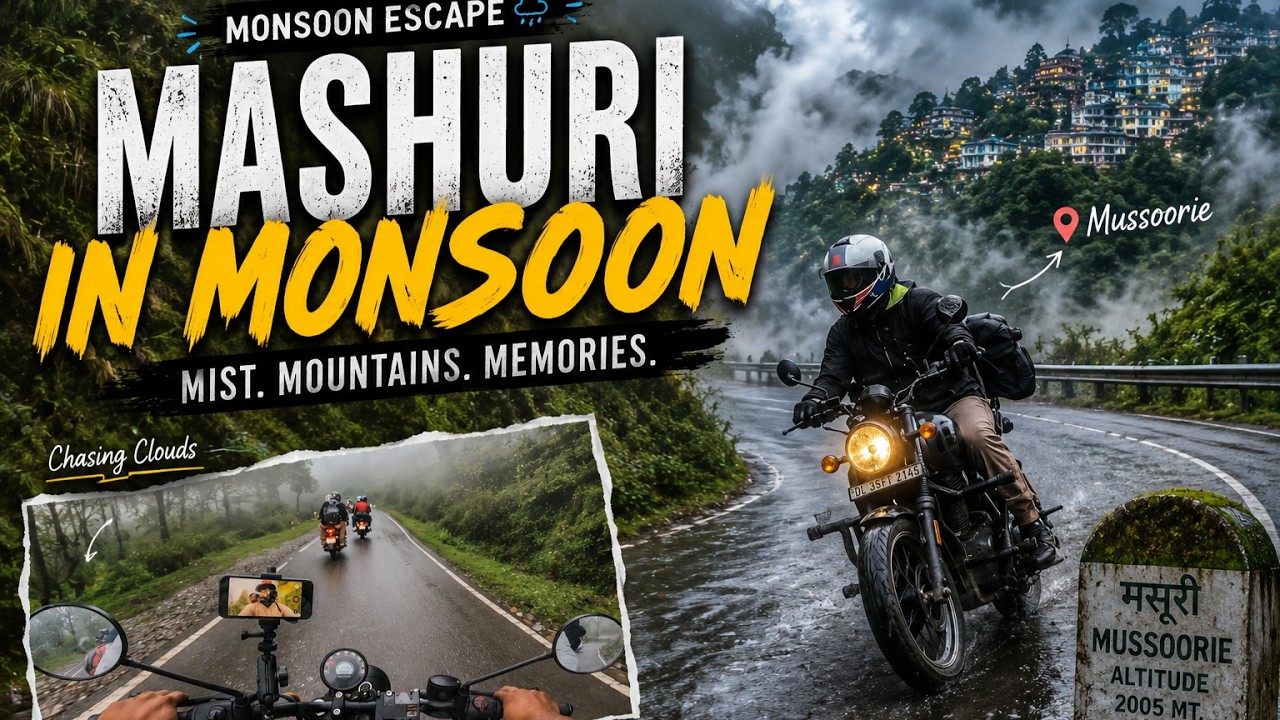 Delhi to Mussoorie During Monsoon | Hunter 350 Vlog | Rain Ride Through the Hills | Landslide