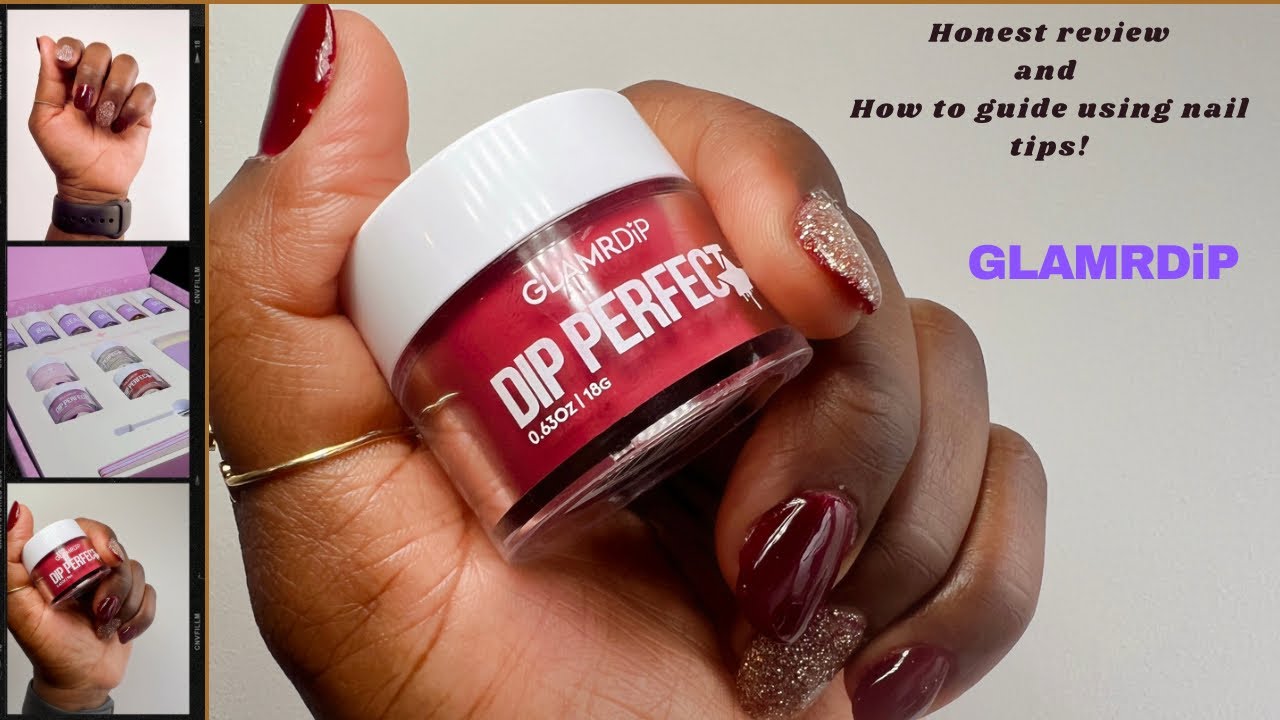 GLAMRDIP Tutorial using artificial nail tips | Dip powder| Christmas 🎄 nails #nails #diynails