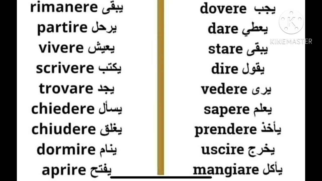 من اهم الأفعال فى اللغة الايطالية 