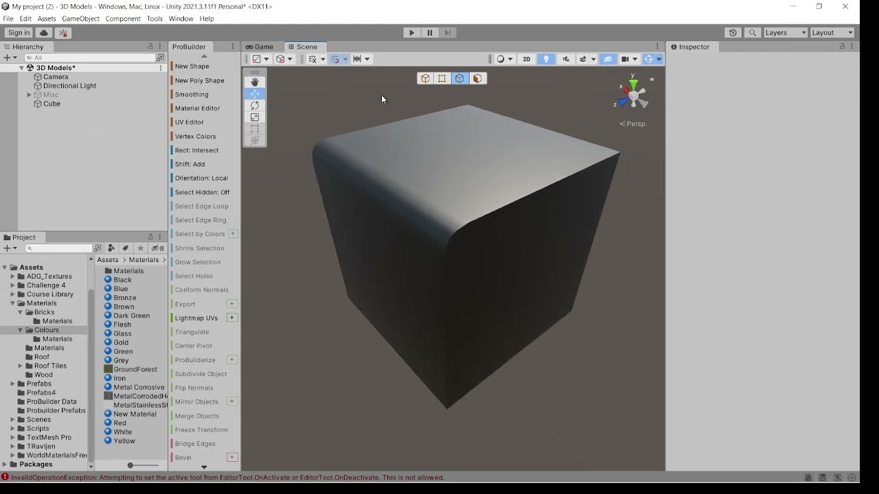 Unity - Probuilder - Create a curved edge/bevel an object easily and quickly.