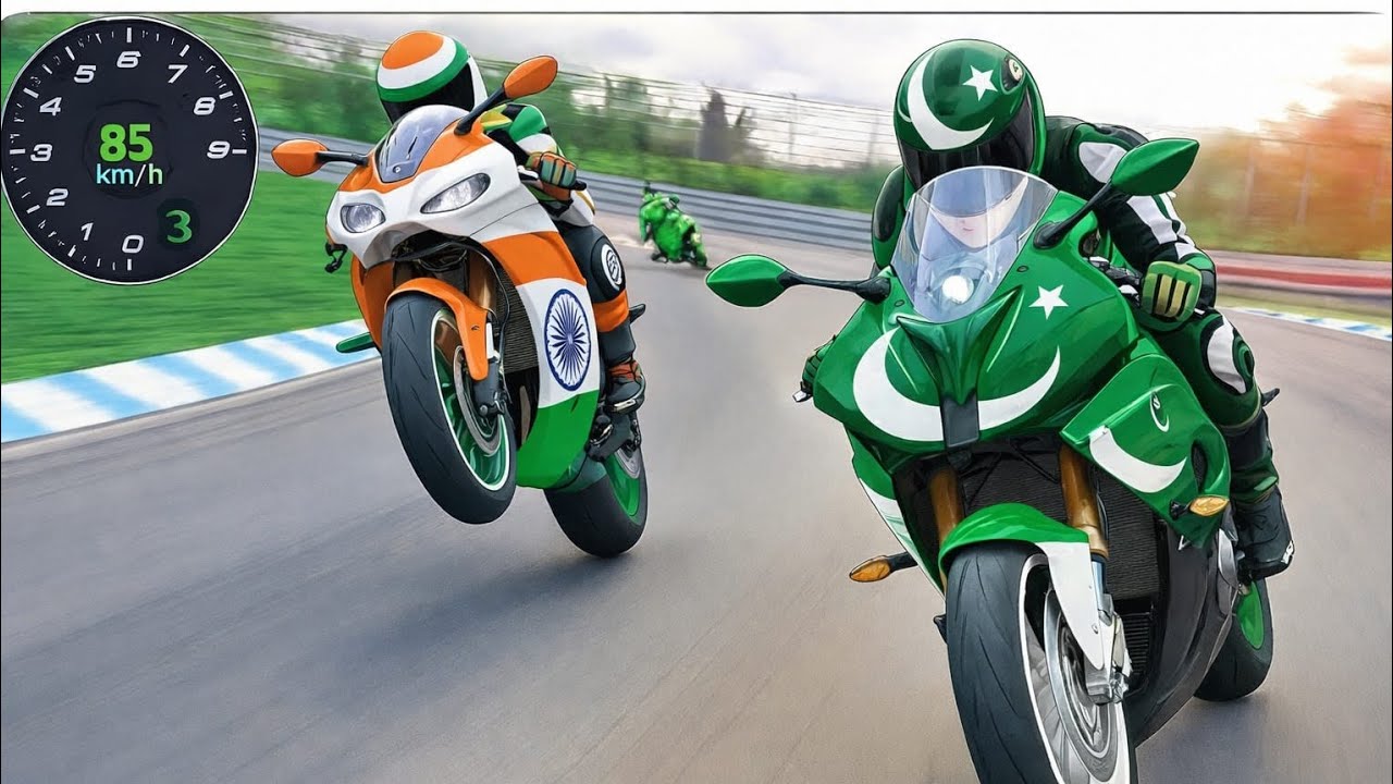  India🇮🇳 vs pakistsn🇵🇰 bike racing competition India win by 300 km per second sport GT bike racing