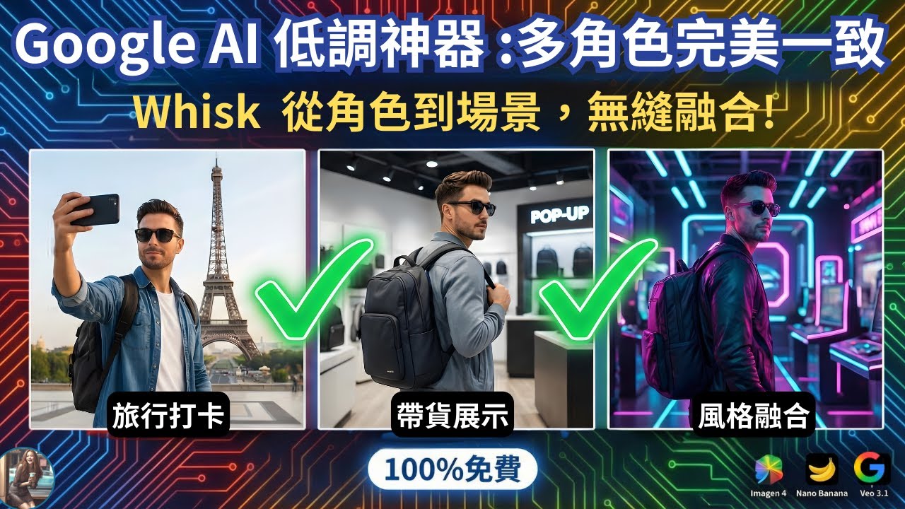 【0元用到飽 Google 秘密武器】WHISK AI生圖、圖轉影片、AI影片，固定角色、內建 Veo 3.1 動畫生成，免費必看！#gemini  #whisk #nanobananapro