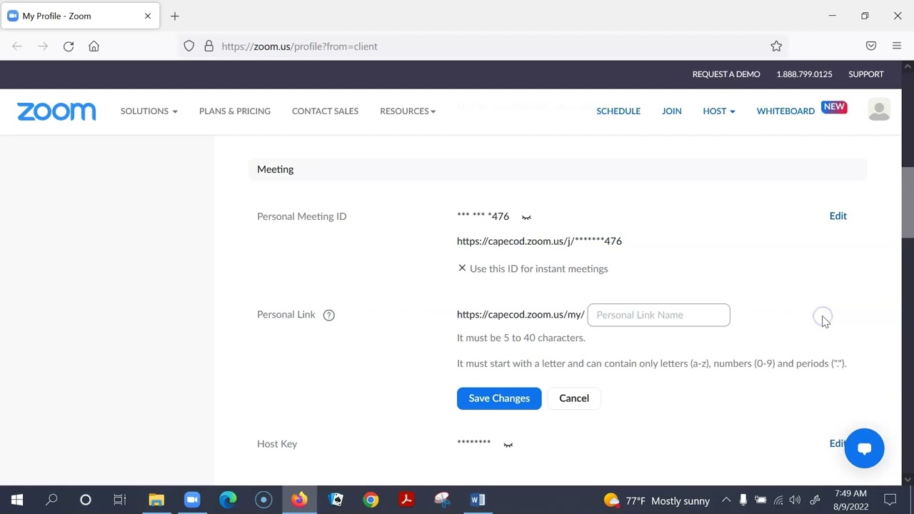 Customizing Personal Link in Zoom