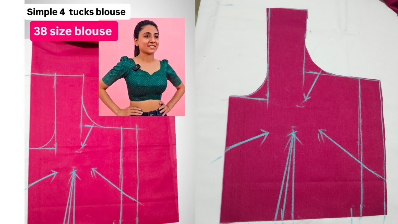 38 size 4 tucks blouse cutting karne ka Sahi tarika#simple blouse cutting#deep nack blouse 
