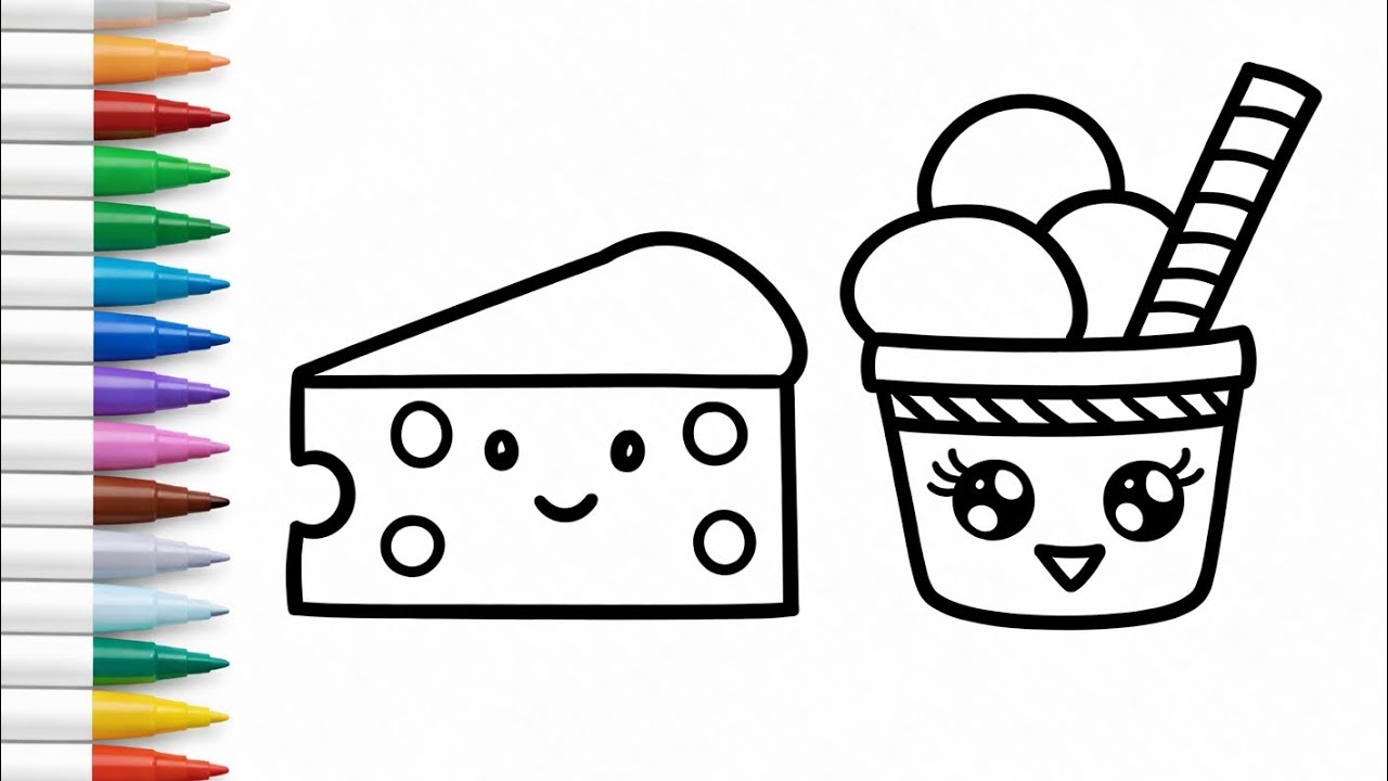 Cute Cheese & Ice Cream Drawing 🧀🍦 | Easy Food Art for Kids