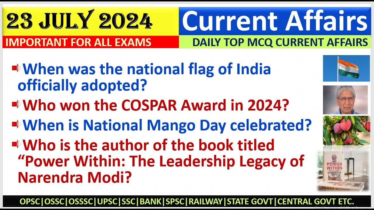 23 July 2024 Current Affairs MCQs | Odisha Current Affairs | For All competitive exams|OSSC|OPSC