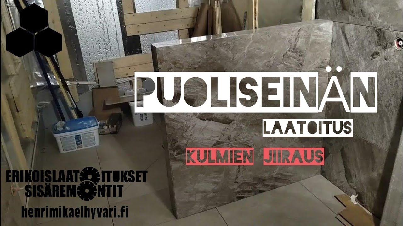 Seinäkkeen laatoitus 120x60 suurlaatalla. Large format wall tiles between sauna and shower.