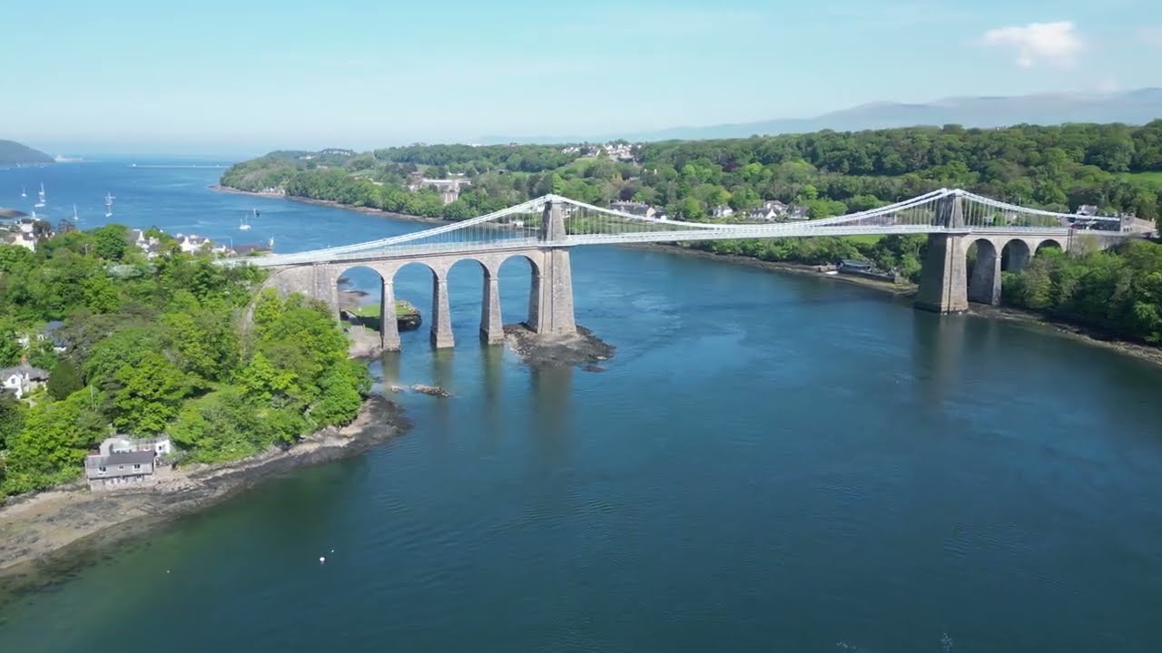 Church Island and the Menai Bridge 4k Drone