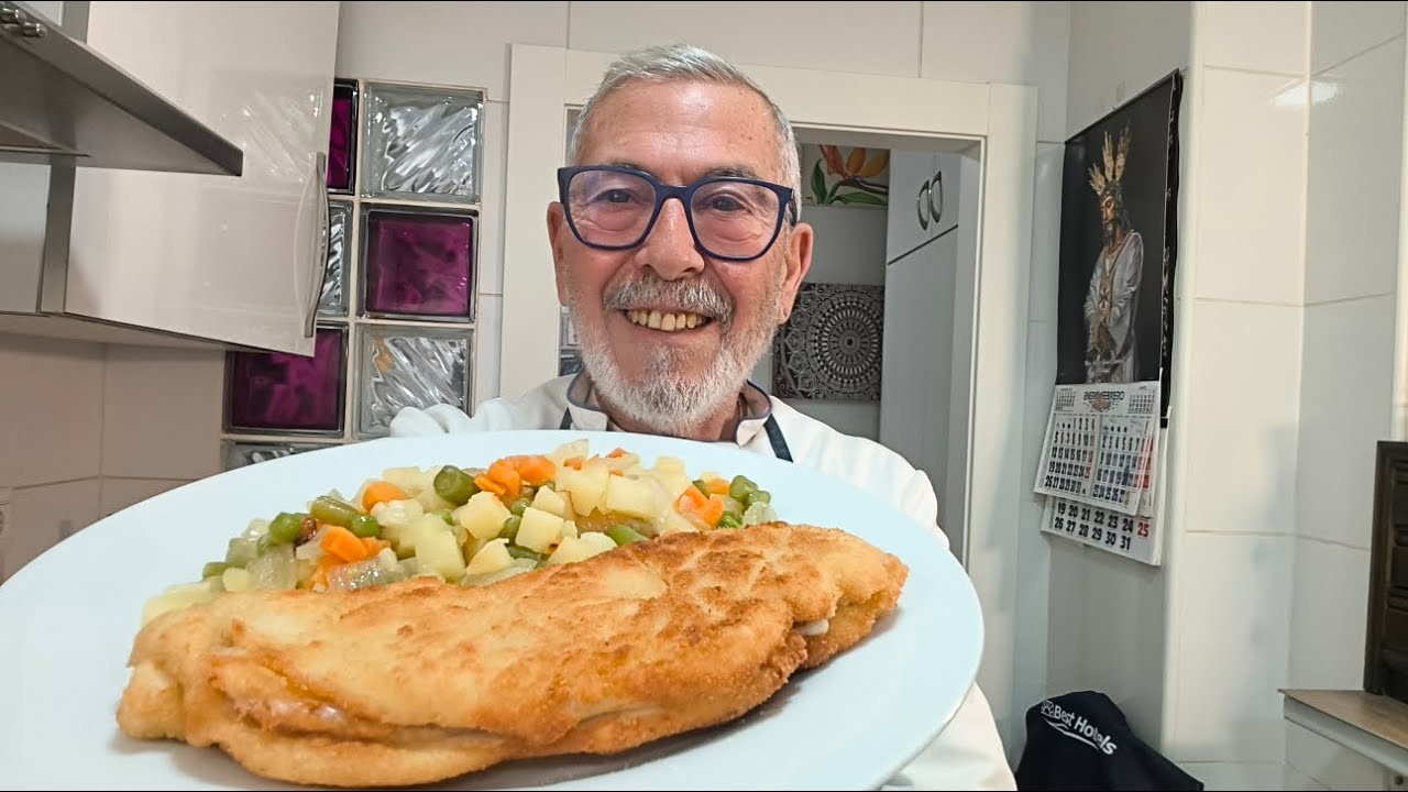 San Jacobo de pollo, queso,y yor, y verduras de guarnición.