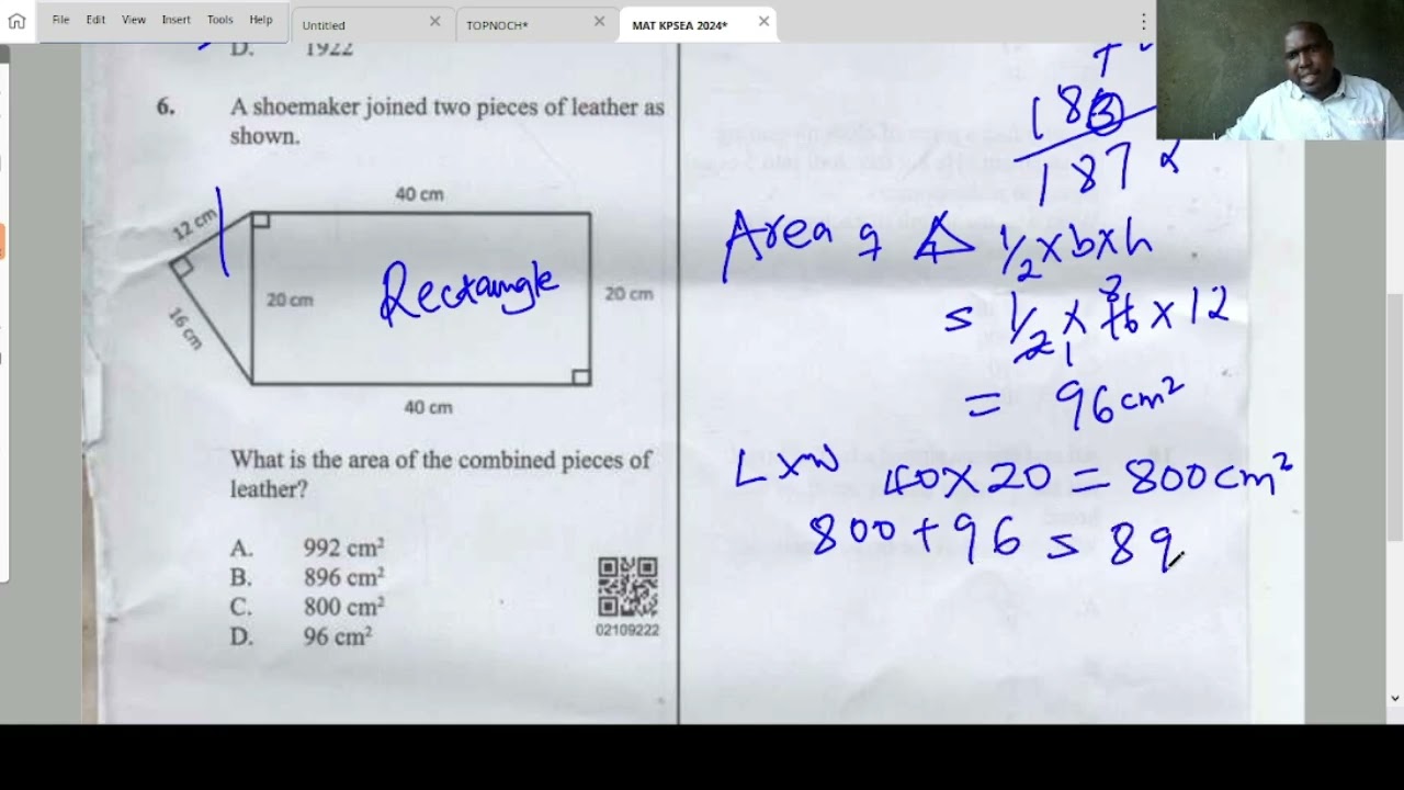 KPSEA 2024 MATHEMATICS marking schemes/answers.step by step