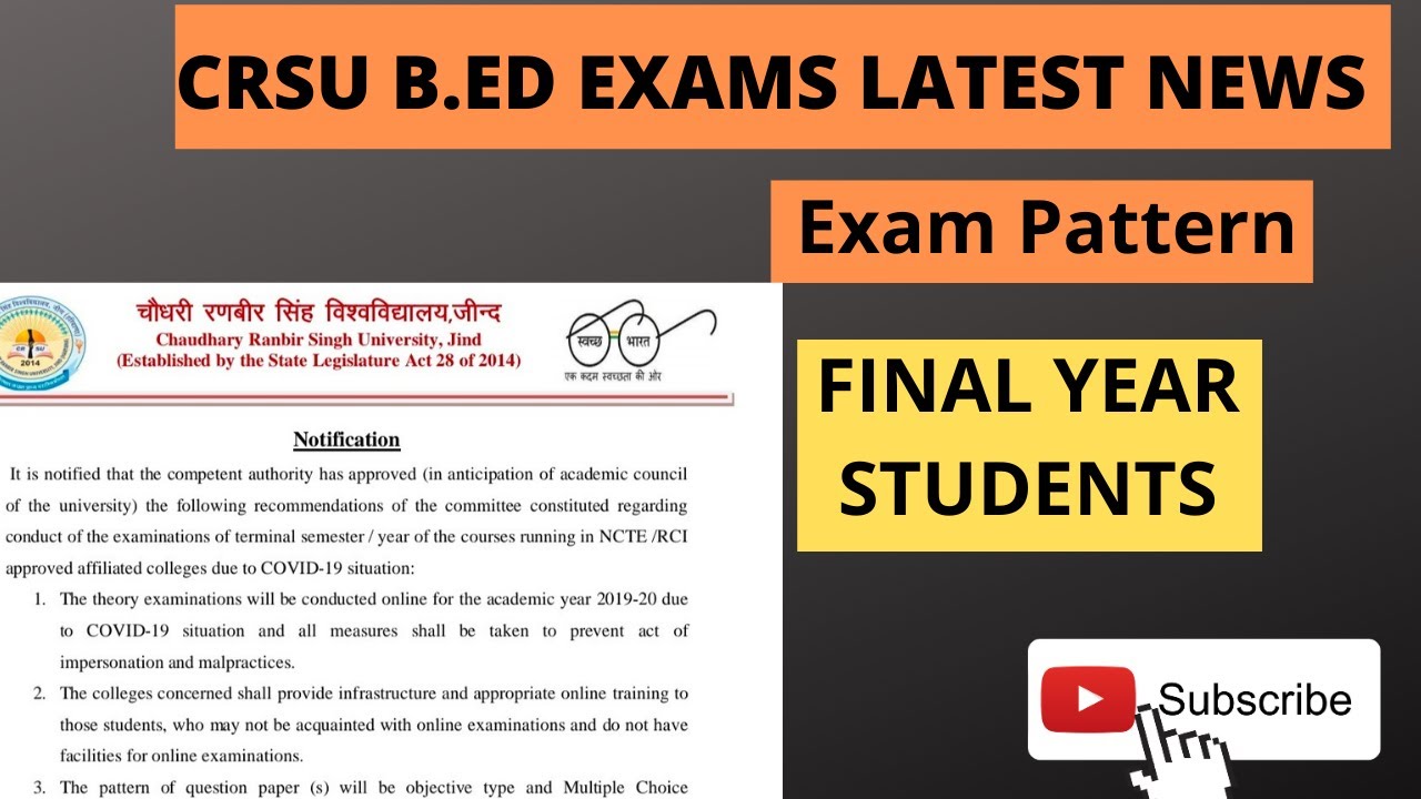 CRSU latest notification| CRSU B.ED Exam Notice| B.ED 2ND YEAR EXAM CRSU DATE SHEET