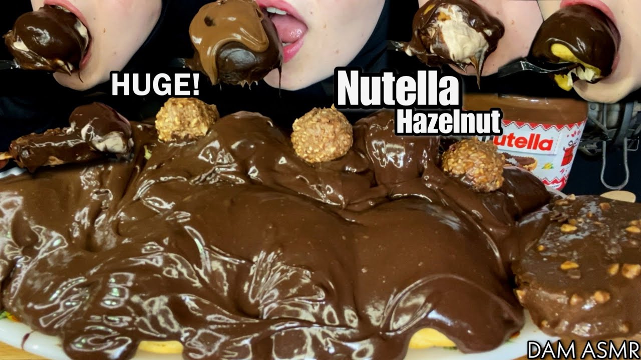 Nutella. Кремовые кремовые пустышки с кремом с кремом с орехом и шоколадом. Есть звуки. Десерт.