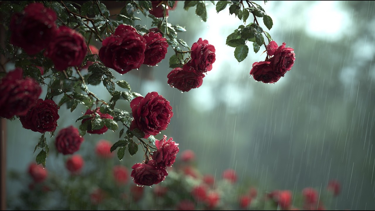 Soft Rain on Red Roses 🌧️ Relaxing Rain Sounds for Study, Calm & Sleep
