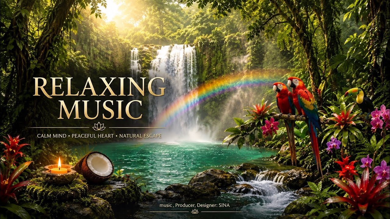 🌿 Relaxing Music | Peaceful Bamboo Waterfall & Lotus Pond | Deep Sleep, Meditation & Stress Relief