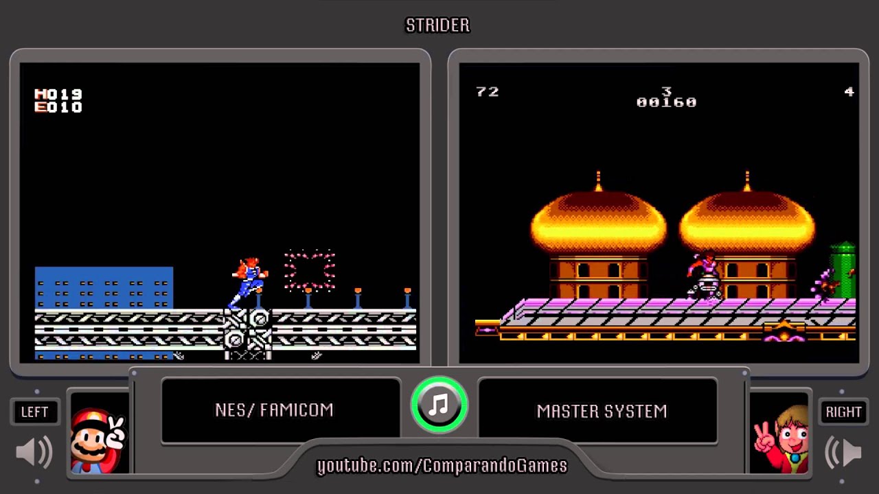 Strider (NES vs Master System) Side by Side Comparison