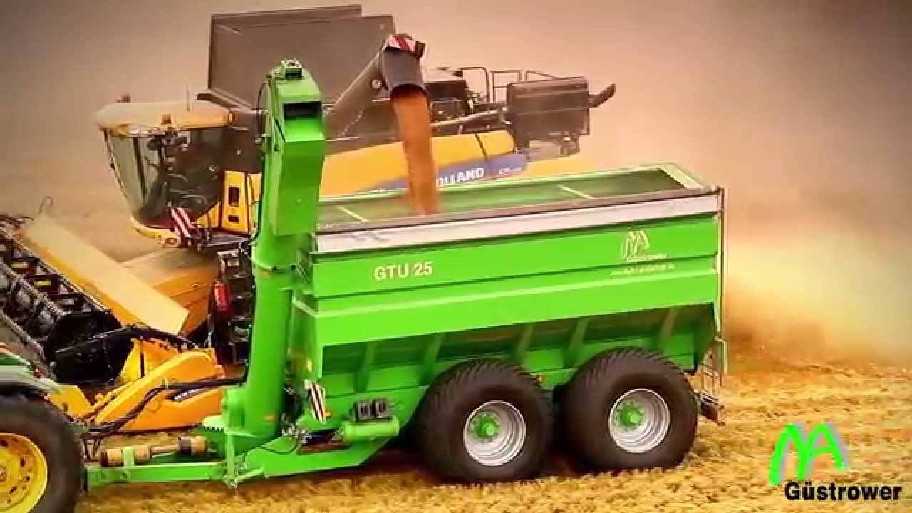 BIG HARVEST  - 2 x Güstrower Überladewagen GTU 25  mit 3 x New Holland CR 9090 - Weizenernte 2013