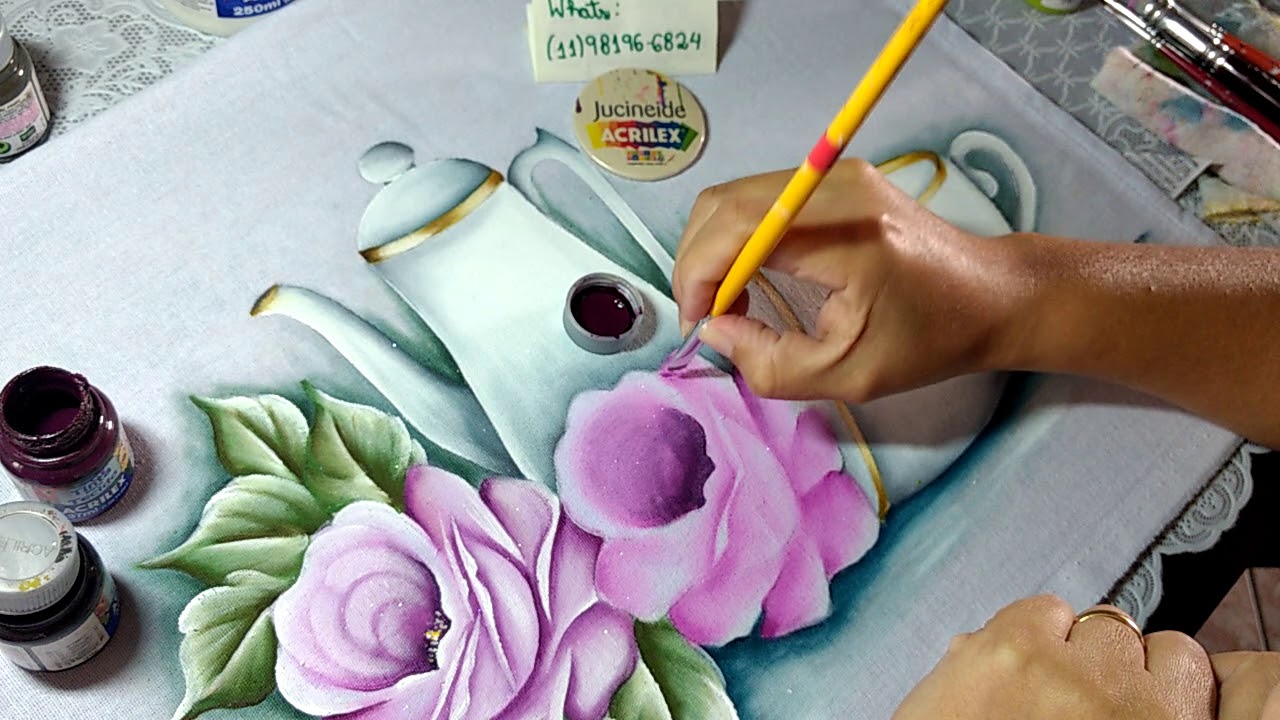 Aula 3 - pintando rosas e folhas no tecido - aula gratuita pintura no tecido