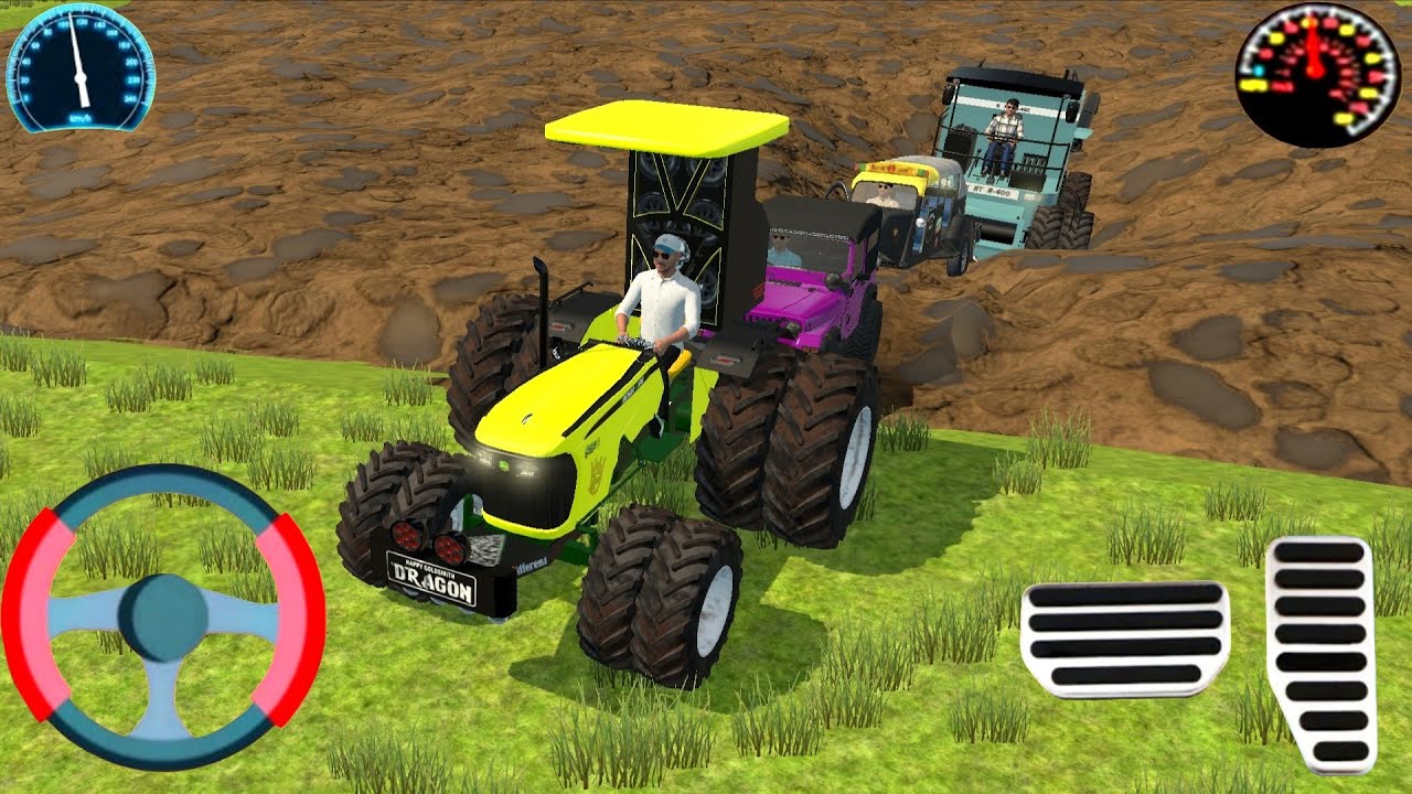 Harvester stuck in mud Tractor and old thar rescue the Harvester#harvestergame #drivinggame 