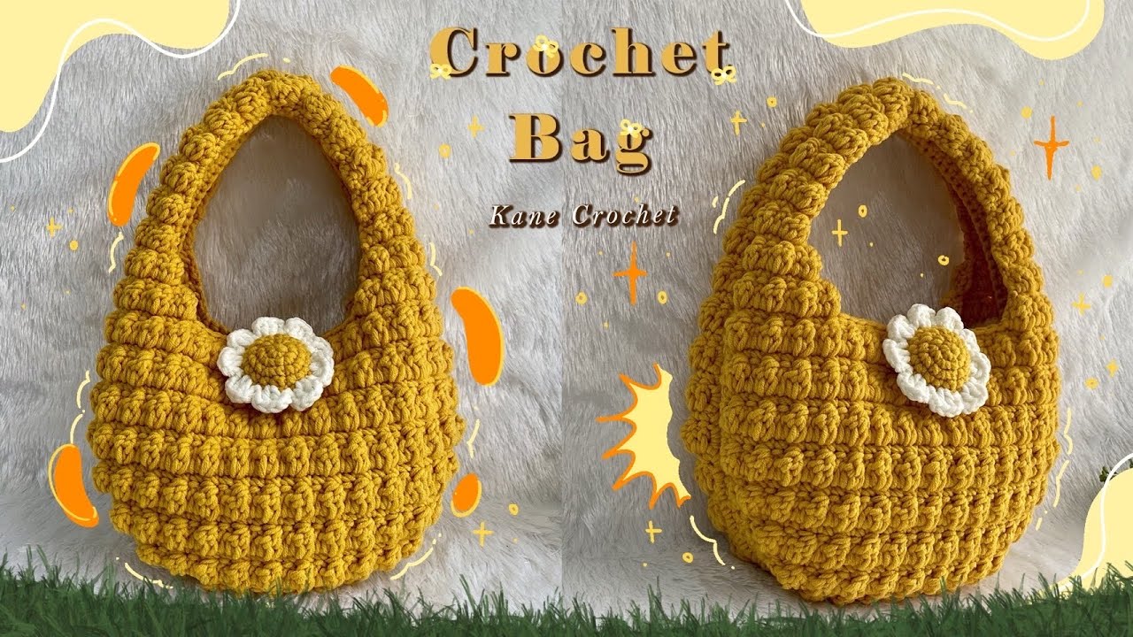 ВЯЗАНАЯ КРЮЧКОМ СУМКА 🌼 Вязаная крючком сумка-пузырь, украшенная милой ромашкой 🌼