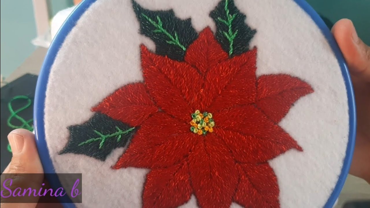 4, Flor de Pascua o Nochebuena,Feliz Navidad 2025, Embroidered poinsettia or good night. Samina b