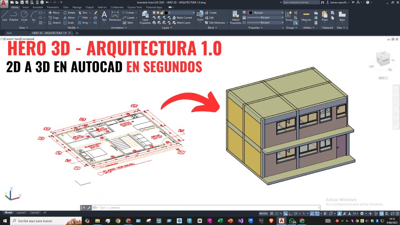 HERO 3D - ARQUITECTURA | BLOQUES DINAMICOS 2D A MODELO 3D EN SEGUNDOS PARA AUTOCAD