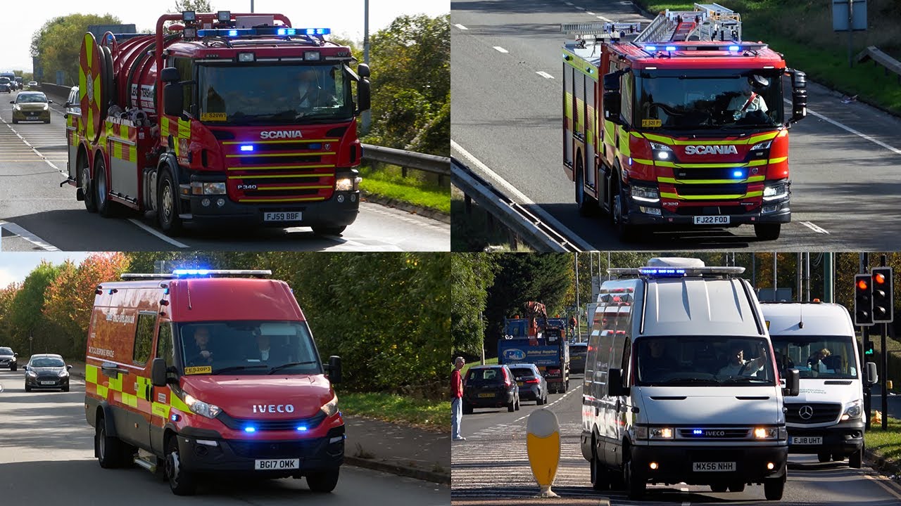 Loughborough Fire Station FULL HOUSE - Fire Engines, Water Carrier and DIM Unit Responding!