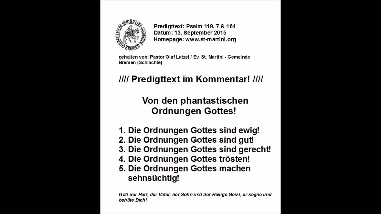 13.09.2015 - Von den phantastischen Ordnungen Gottes!