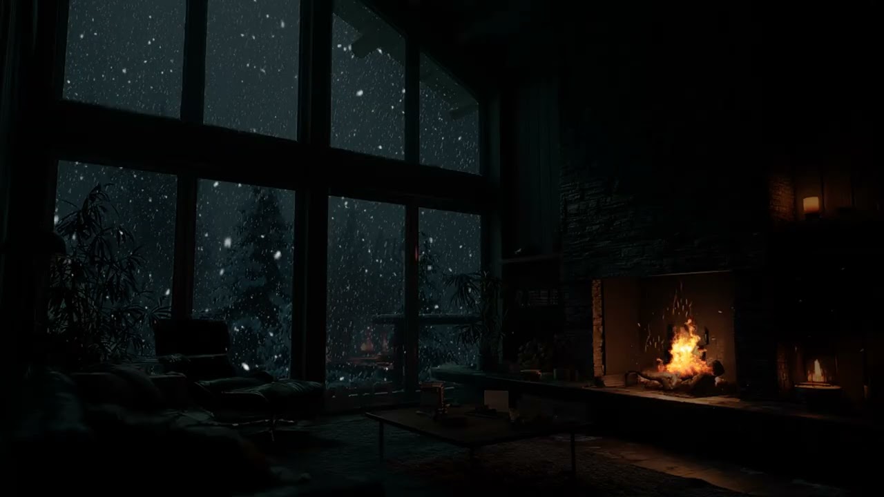 Winter Snowstorm Escape ❄️ Cabin Fireplace Sounds for Cozy Relaxation