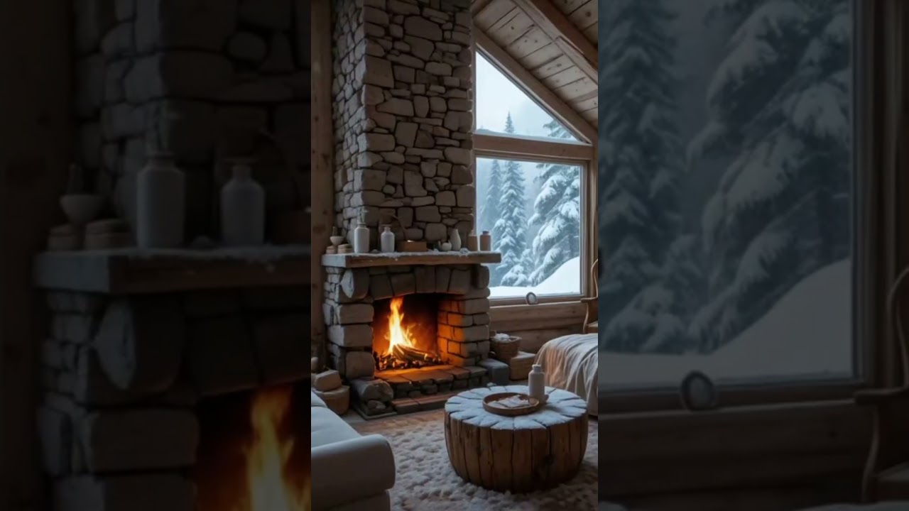 Snowy Wooden Cabin ❄🔥 Warm Fireplace ✨ Cozy Winter Aesthetic for Relax & Chill
